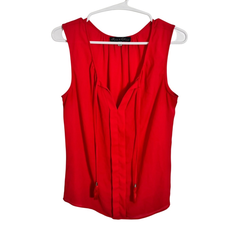 Rose & Olive Red Sleeveless Tie Neck Blouse‎ Top Women's Size S